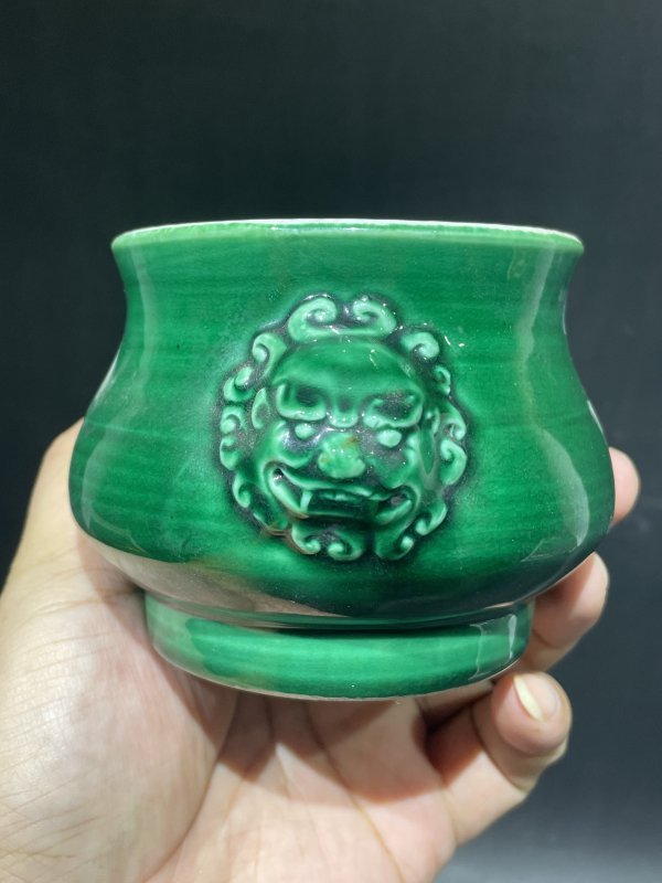 解放后 绿釉兽耳炉 - 图4