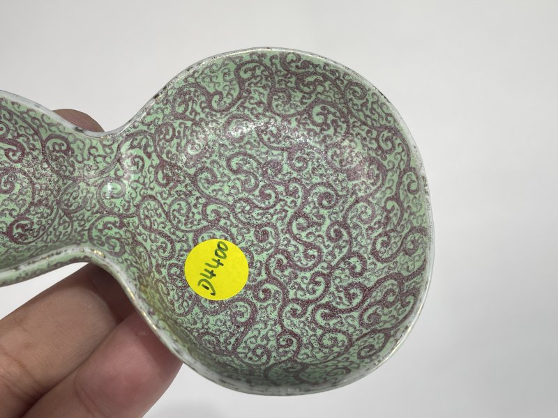 清道光 松石绿地胭脂彩葫芦形茶船 - 图7