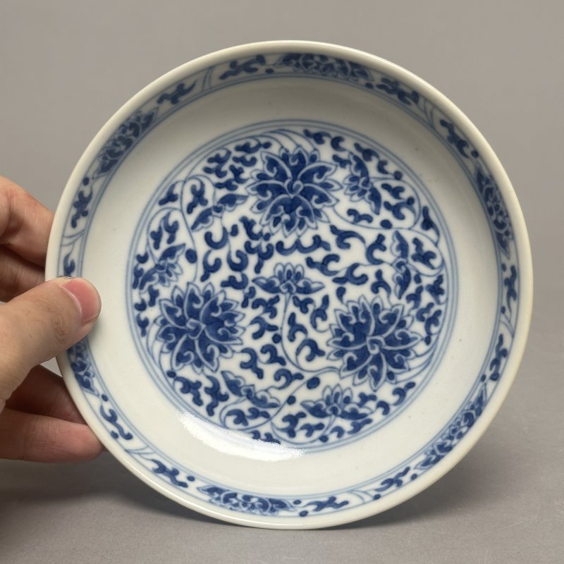 清道光 青花缠枝莲纹盘 - 图2