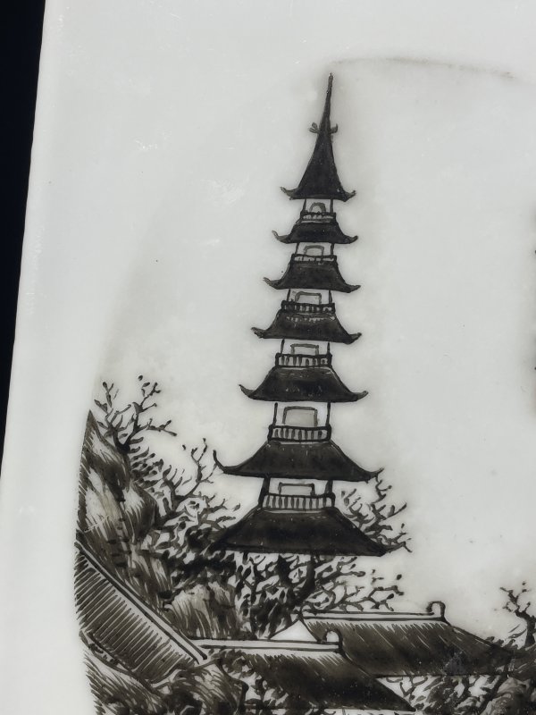 民国 墨彩山水诗文瓷板 - 图3