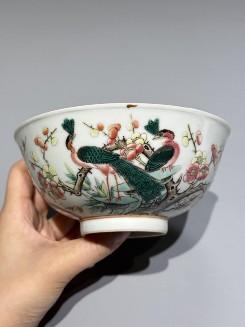    清晚期 粉彩凤凰梅花碗 - 图3