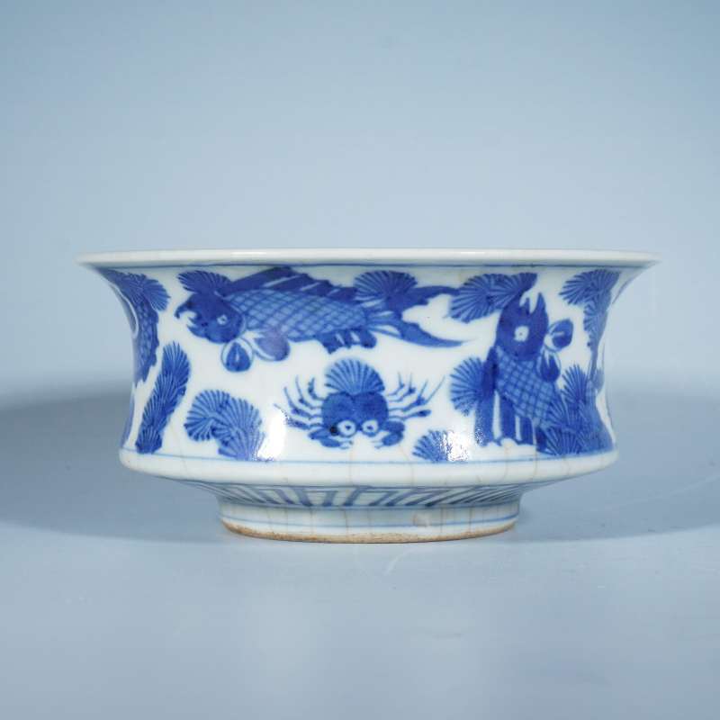 清嘉庆青花鱼化龙洗 - 图1