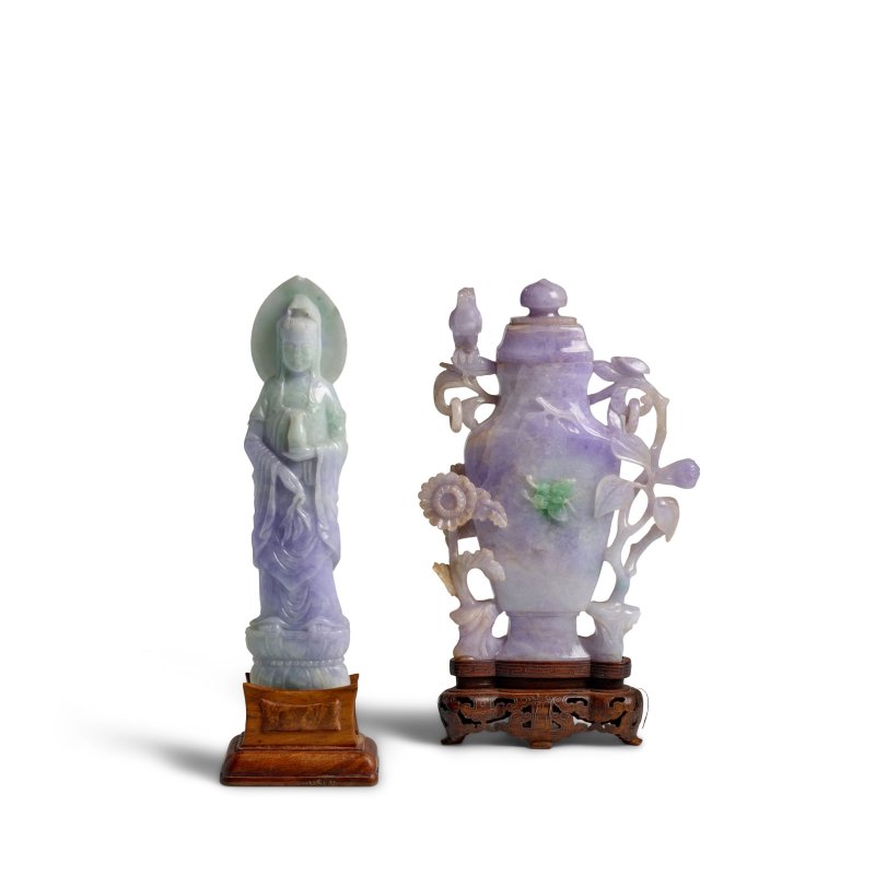 晚清 翠玉鏤雕活環蓋瓶 | A LAVENDAR JADEITE VASE AND COVER - 图5