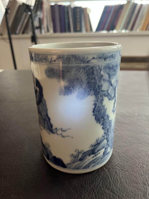 清康熙 青花寒山拾得图笔筒 - 图16