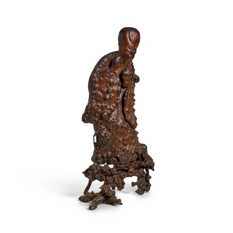 晚清 癭木雕壽老帶座立像 | A LARGE BURLWOOD CARVED FIGURE OF SHOULAO ON STAND - 图6