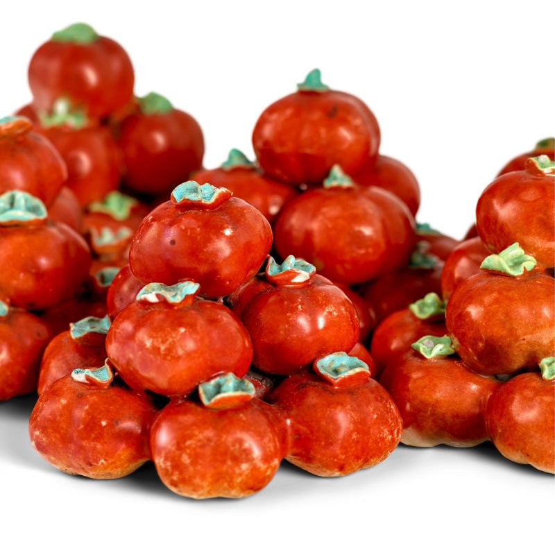 十九世紀 柿形像生瓷桌供一組六件 | A GROUP OF SIX ENAMELED PORCELAIN PERSIMMONS CLUSTERS - 图6