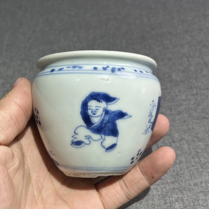 清康熙青花婴戏人物卷缸 - 图4