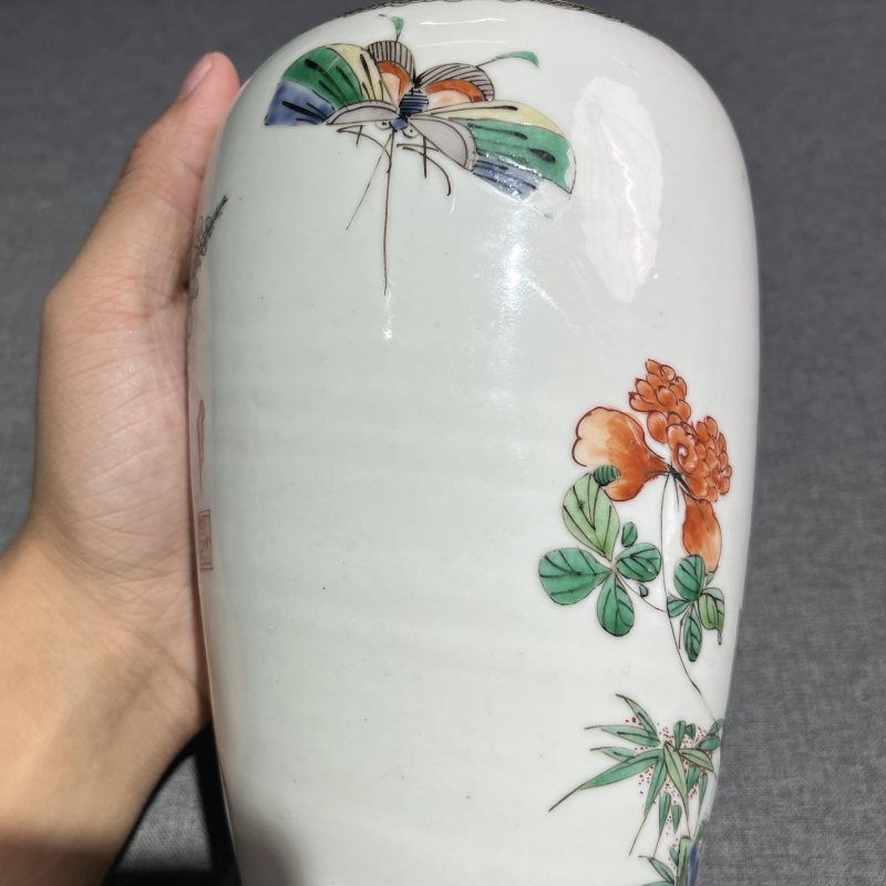 清康熙五彩花鸟莱菔瓶 - 图7