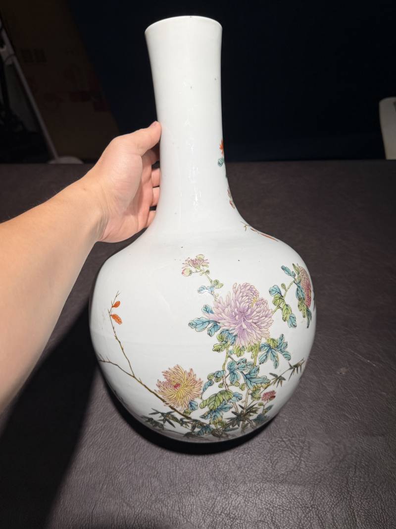 清光绪 粉彩秋菊图天球瓶 - 图7