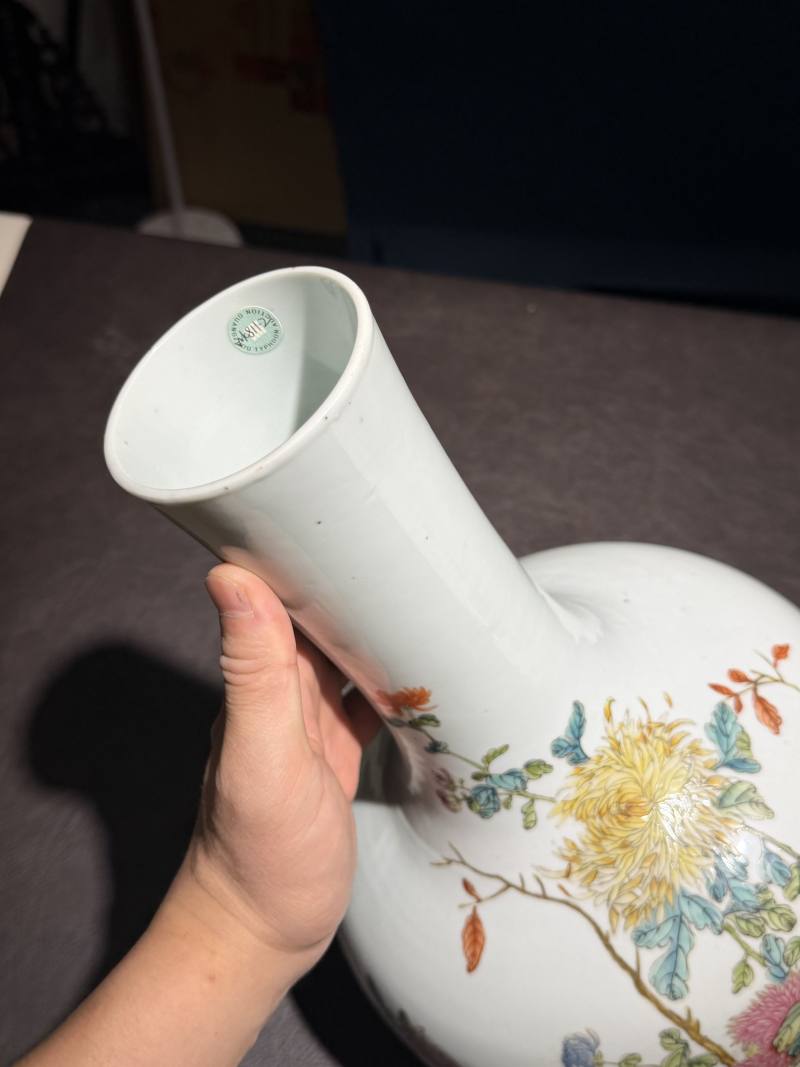 清光绪 粉彩秋菊图天球瓶 - 图13