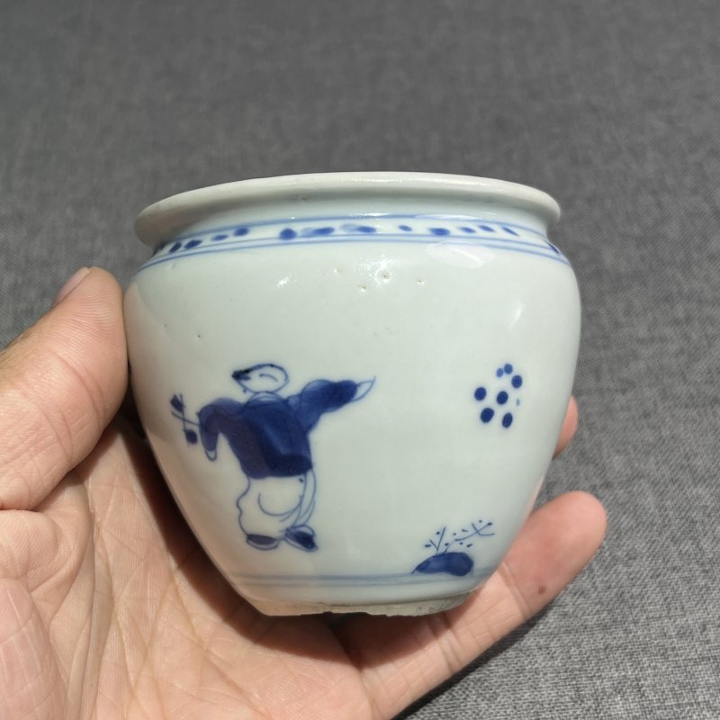 清康熙青花婴戏人物卷缸 - 图5