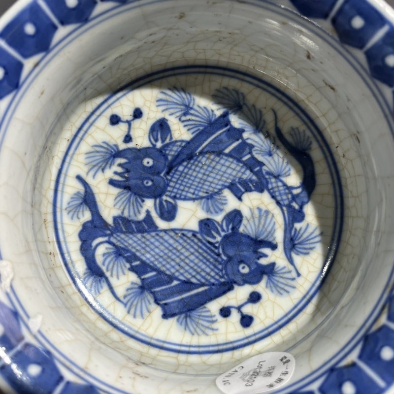 清嘉庆青花鱼化龙洗 - 图8