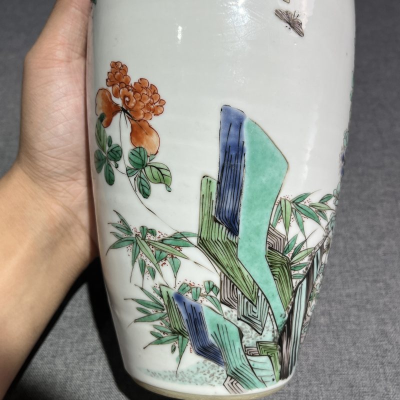 清康熙五彩花鸟莱菔瓶 - 图8