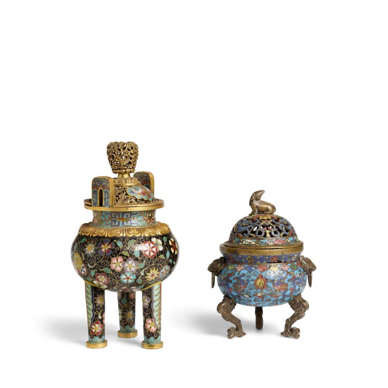 十七世紀 掐絲琺琅小薰爐 | TWO CLOISONNÉ ENAMEL INCENSE BURNERS AND COVERS - 图2
