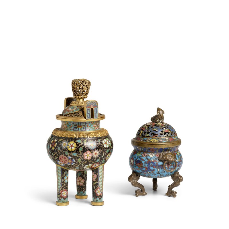 十七世紀 掐絲琺琅小薰爐 | TWO CLOISONNÉ ENAMEL INCENSE BURNERS AND COVERS - 图3