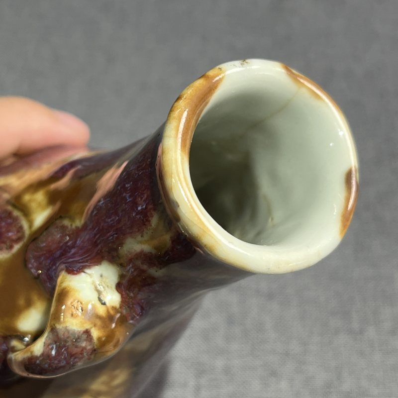 清乾隆窑变釉鸠耳瓶 - 图12