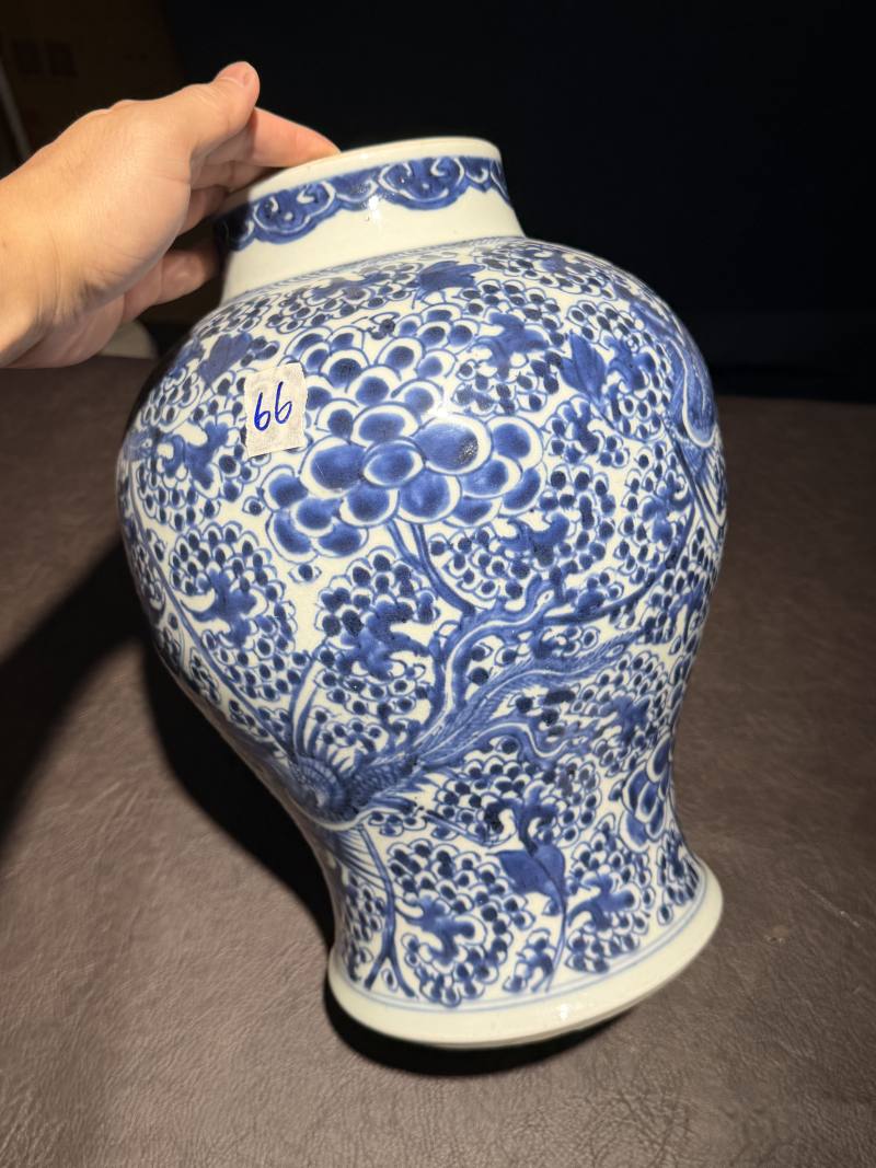 清 青花凤穿花纹将军罐（带木盖） - 图4