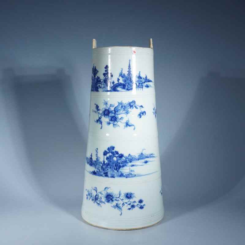 清早期青花山水纹冰桶 - 图1