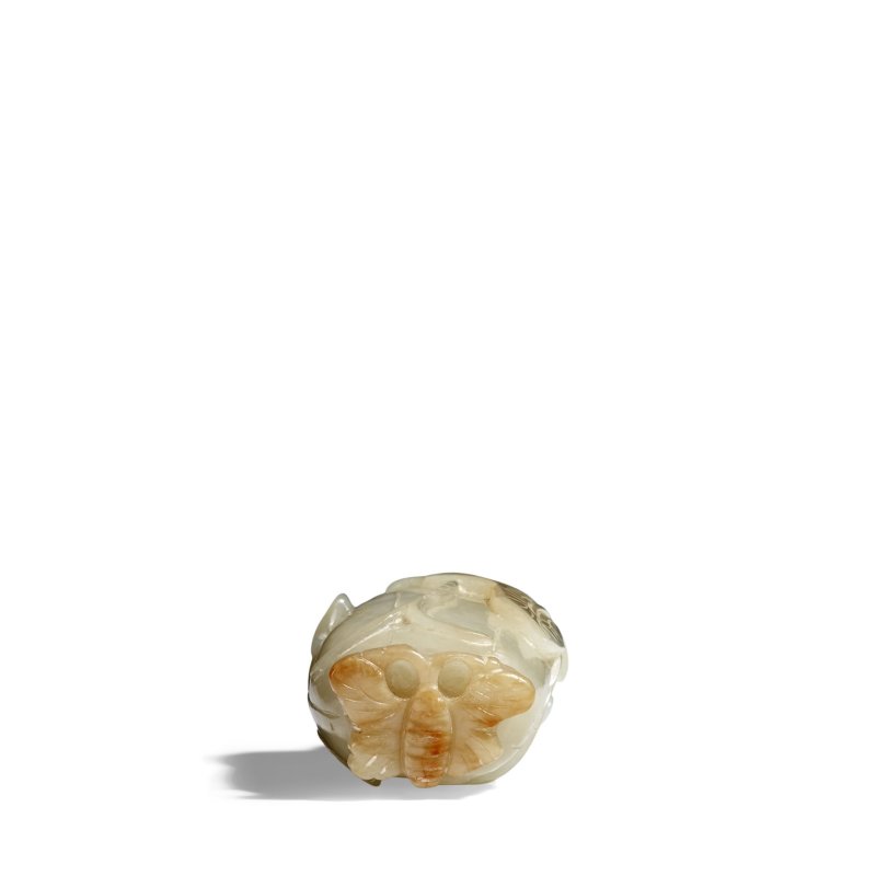 1880-1940 青白玉雕「瓜瓞綿綿」鼻煙壺一件 | A CELADON JADE 'GOURD AND BUTTERFLY' SNUFF BOTTLE - 图5