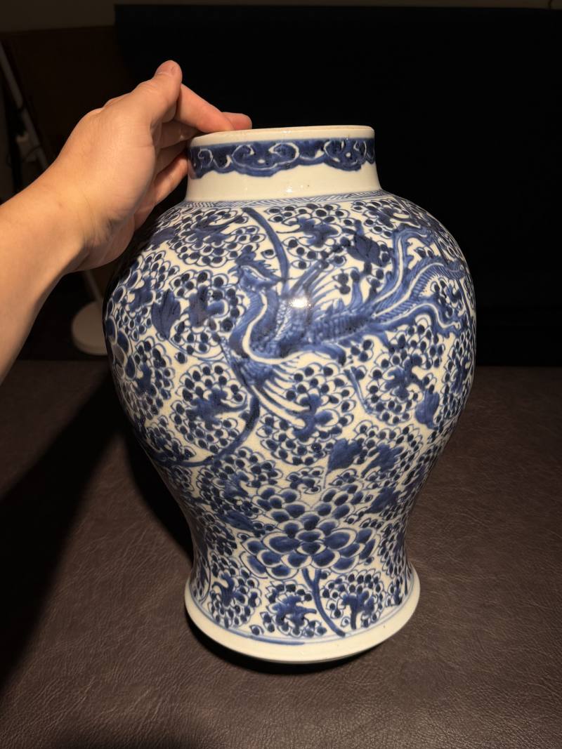 清 青花凤穿花纹将军罐（带木盖） - 图7