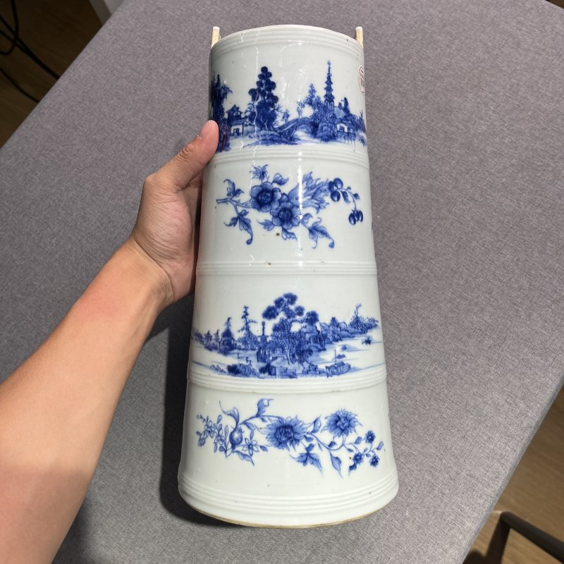 清早期青花山水纹冰桶 - 图4