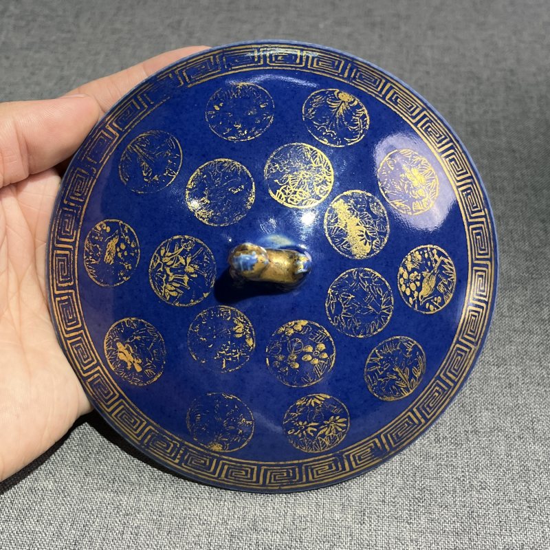 清光绪祭蓝描金皮球花温锅 - 图5