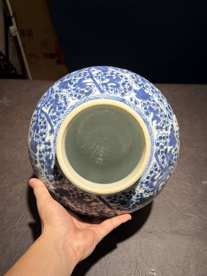 清 青花凤穿花纹将军罐（带木盖） - 图8