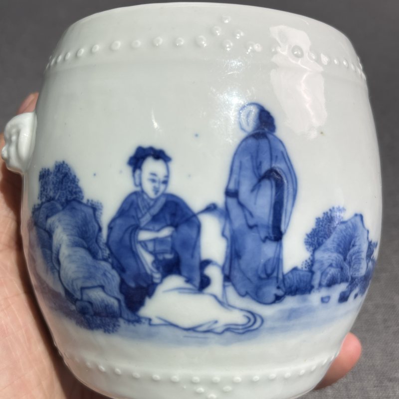 清雍正青花高仕人物花插 - 图5