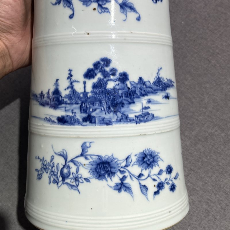 清早期青花山水纹冰桶 - 图5