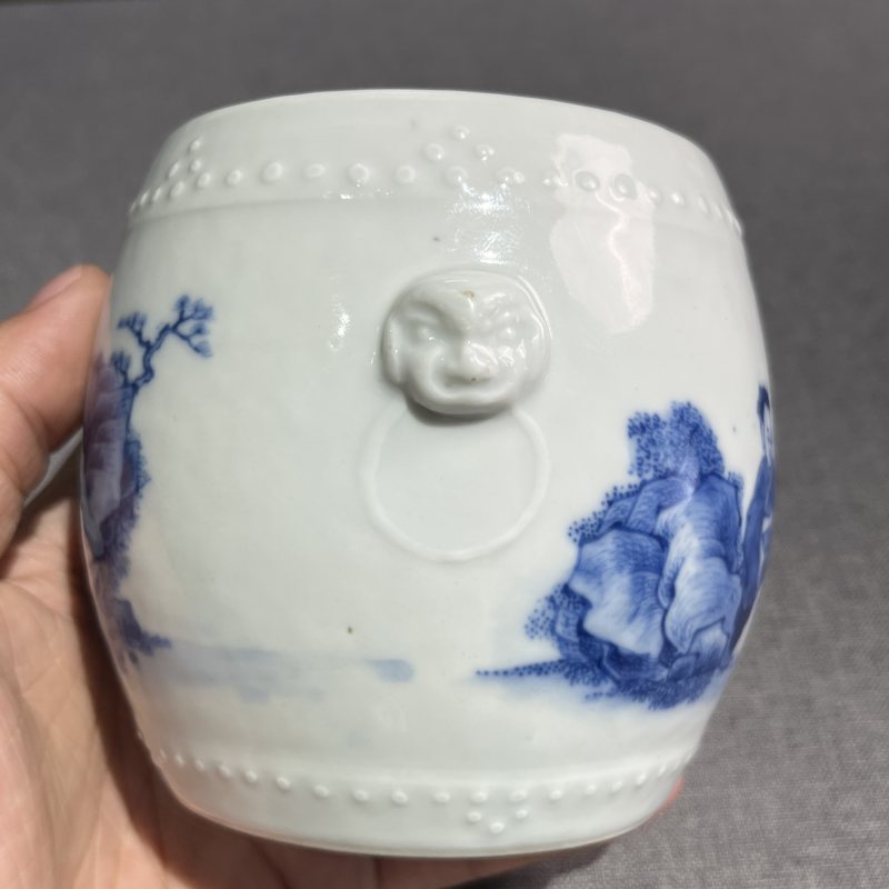 清雍正青花高仕人物花插 - 图6