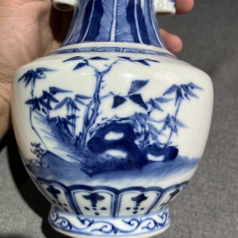 清青花花鸟纹贯耳瓶 - 图7