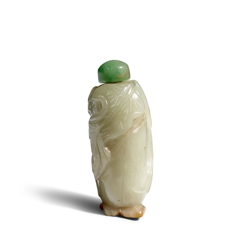 1880-1940 青白玉雕「瓜瓞綿綿」鼻煙壺一件 | A CELADON JADE 'GOURD AND BUTTERFLY' SNUFF BOTTLE - 图8