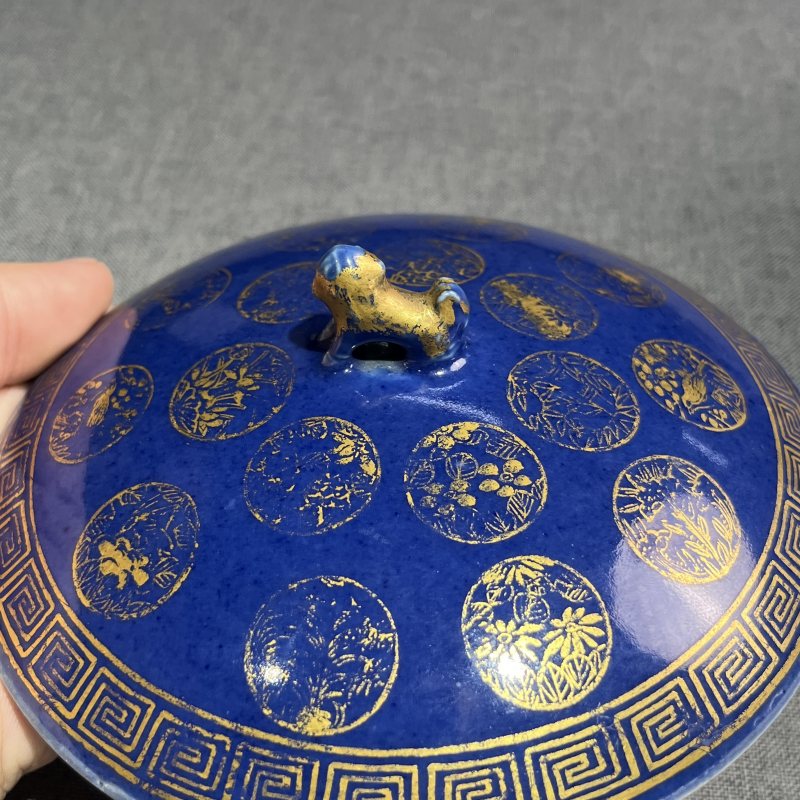 清光绪祭蓝描金皮球花温锅 - 图6