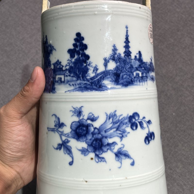 清早期青花山水纹冰桶 - 图6