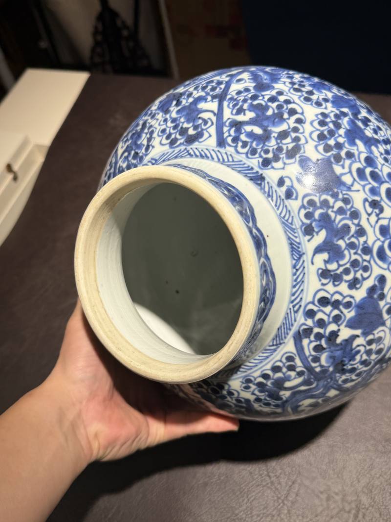 清 青花凤穿花纹将军罐（带木盖） - 图10