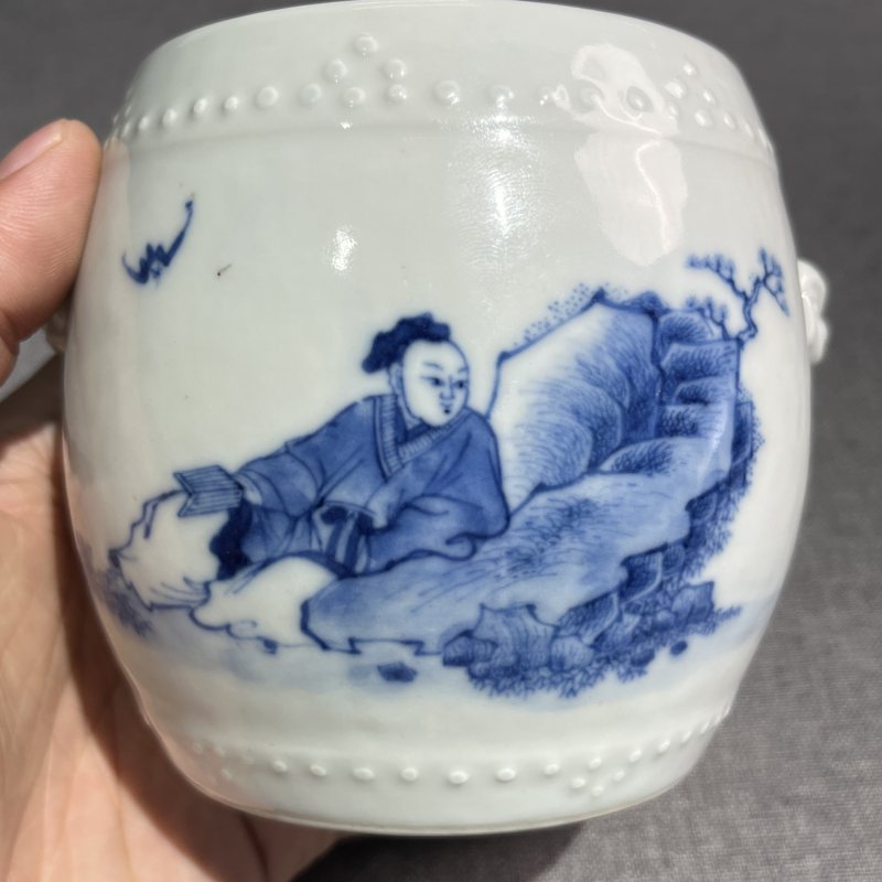 清雍正青花高仕人物花插 - 图7