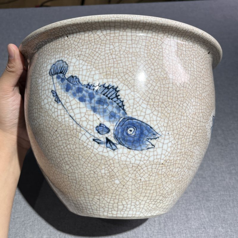清康熙青花膳血红鱼纹卷缸 - 图4