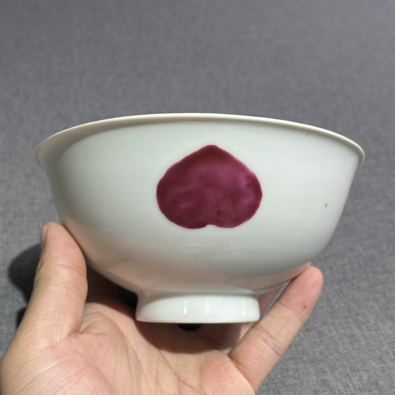 清雍正胭脂红釉寿桃碗 - 图5