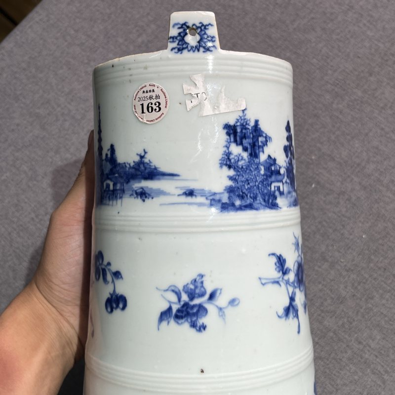 清早期青花山水纹冰桶 - 图7