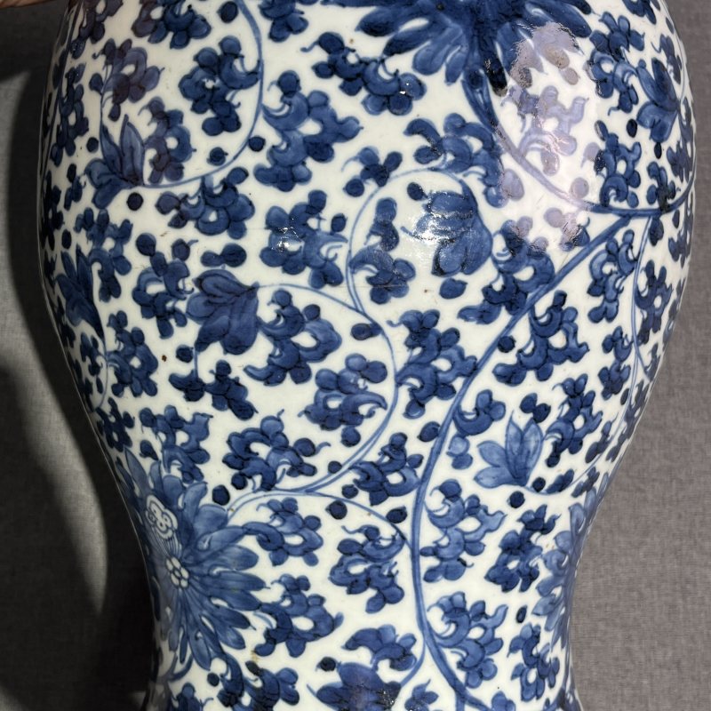 清康熙青花花卉将军罐 - 图5