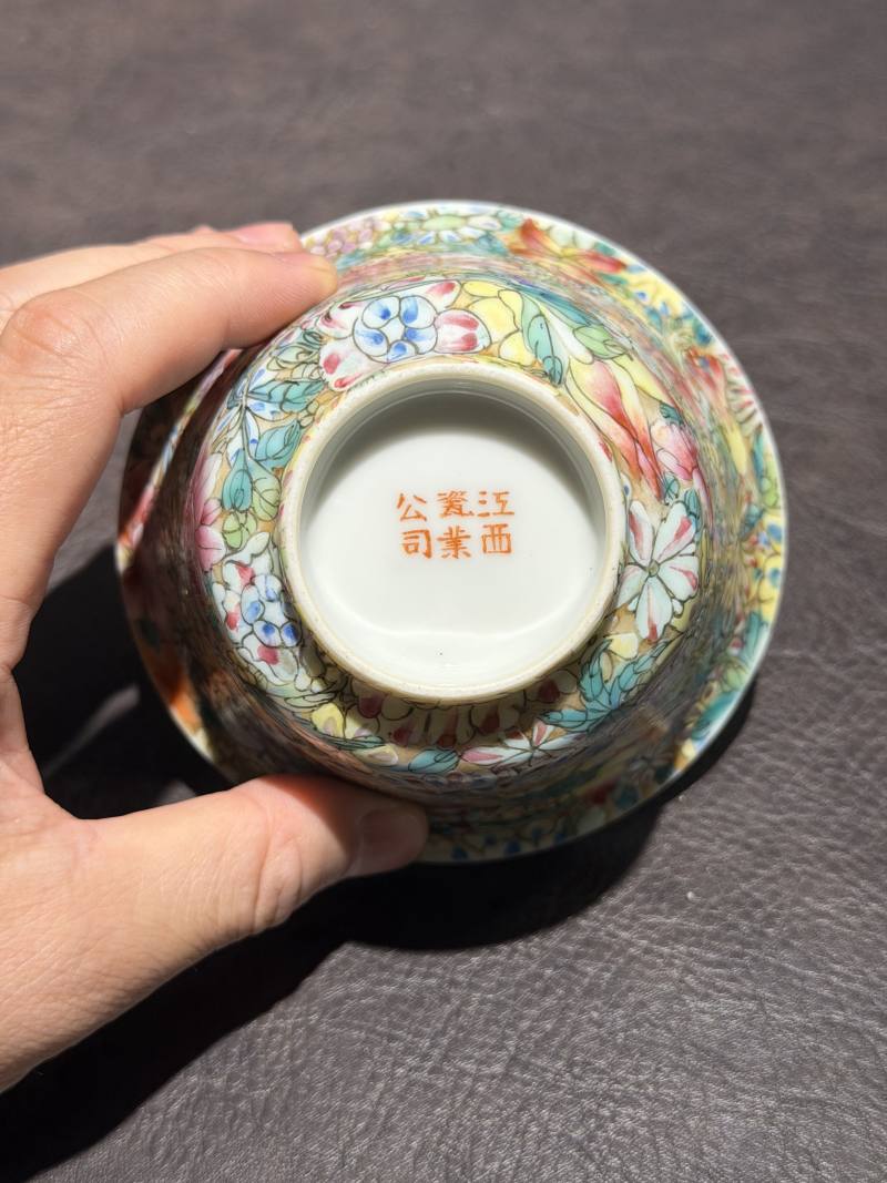民国 粉彩百花不落地杯 - 图9