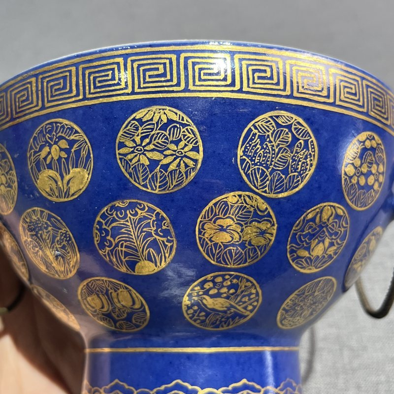 清光绪祭蓝描金皮球花温锅 - 图9