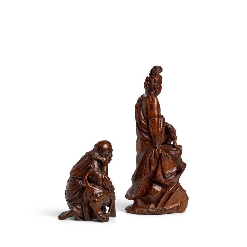 清 竹根雕佛教神祇兩件 觀音 羅漢 | TWO BAMBOO ROOT CARVINGS OF BUDDHIST DEITIES, GUANYIN AND LUOHAN - 图4