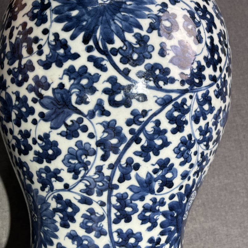 清康熙青花花卉将军罐 - 图7
