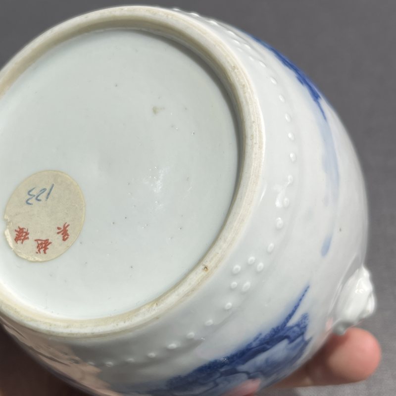 清雍正青花高仕人物花插 - 图11