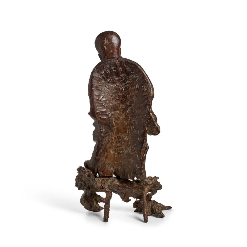 晚清 癭木雕壽老帶座立像 | A LARGE BURLWOOD CARVED FIGURE OF SHOULAO ON STAND - 图4