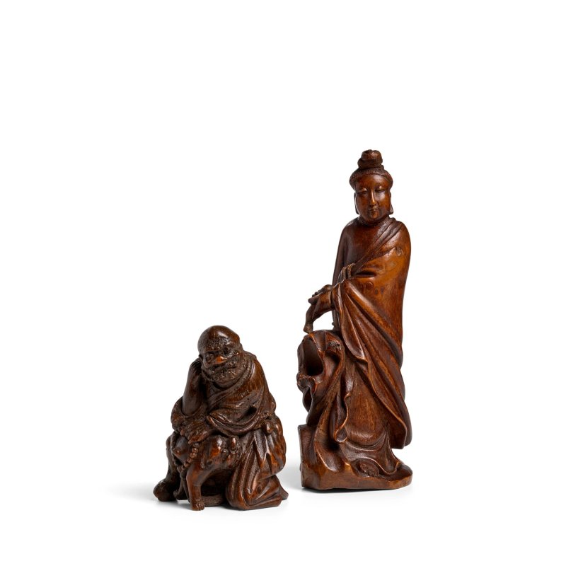 清 竹根雕佛教神祇兩件 觀音 羅漢 | TWO BAMBOO ROOT CARVINGS OF BUDDHIST DEITIES, GUANYIN AND LUOHAN - 图6