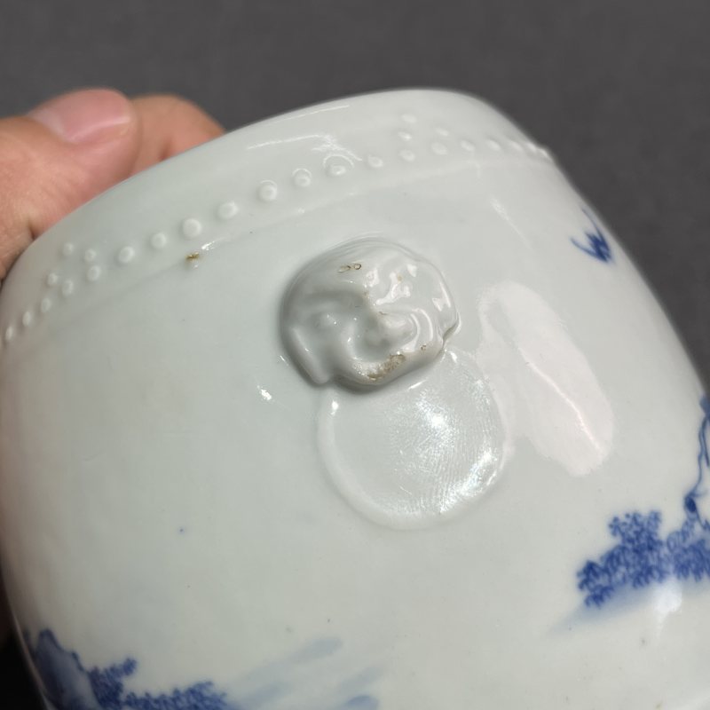 清雍正青花高仕人物花插 - 图12