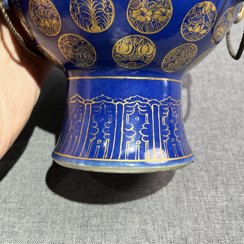 清光绪祭蓝描金皮球花温锅 - 图12