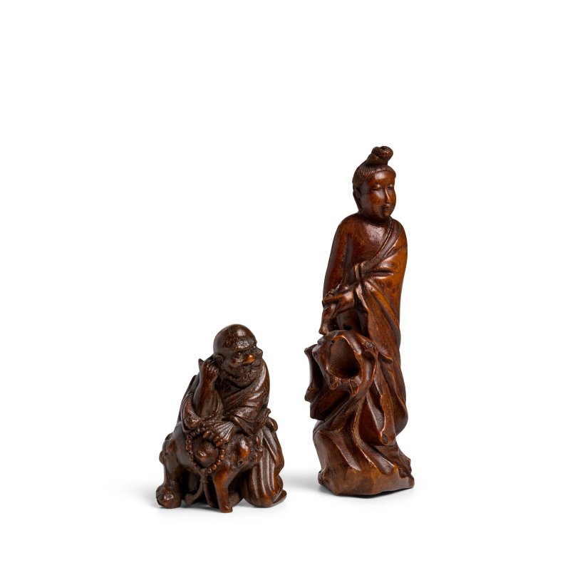 清 竹根雕佛教神祇兩件 觀音 羅漢 | TWO BAMBOO ROOT CARVINGS OF BUDDHIST DEITIES, GUANYIN AND LUOHAN - 图7